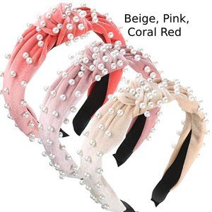 3 Pieces Pearls Headband -- Velvet Twisted Pearls